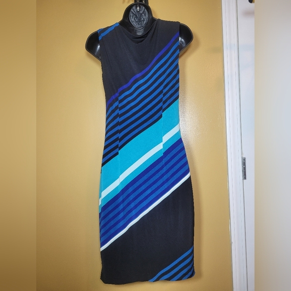 Cache Striped Drape Neckline Stretch Slinky Professional Dress sz S - Picture 3 of 8